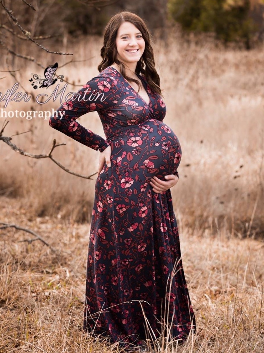 Motherhood Navy Floral Maternity Maxi Dress with Pink Accents